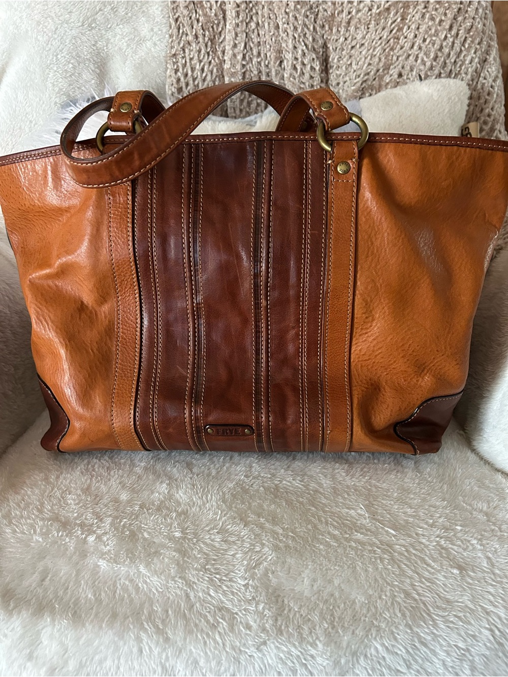 Frye Two-Tone Chestnut & Cognac Leather Tote - Picture 2 of 7